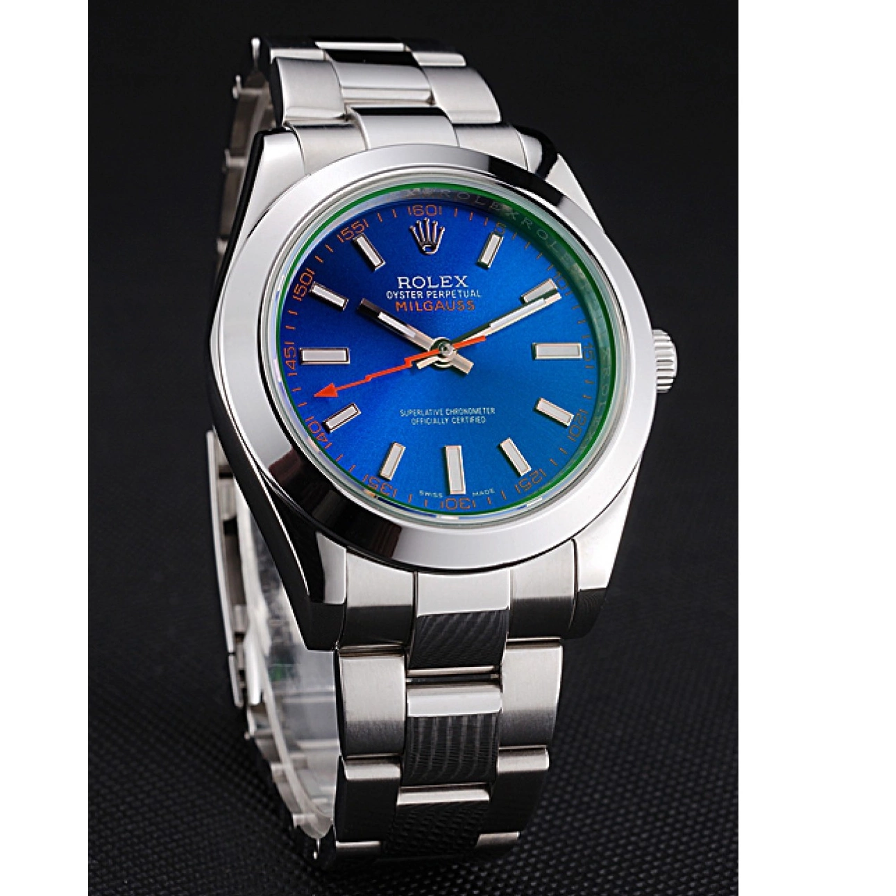 Aaa replica watch Milgauss Steel Dial Bezel Rolex And Blue Case Stainless 622838 0717